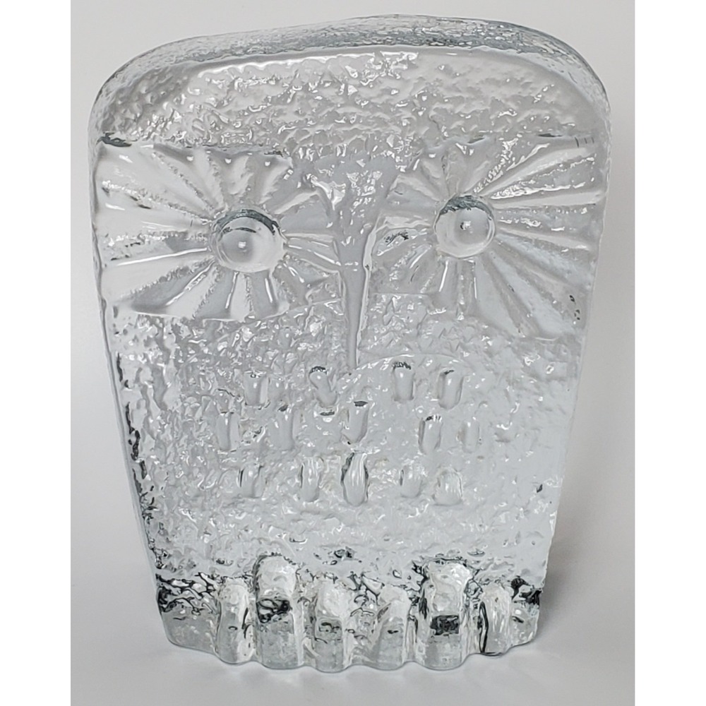 Clear Glass Owl Christmas‎ Gift Paperweight Bookend Vintage MCM Bird Lover